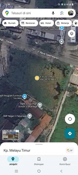 Dijual tanah jl raya salembaran kampung melayu teluk naga