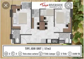Jual Apartemen Tokyo PIK 2 Tipe 3BR Connecting 57m2 3 Kamar 703 Juta