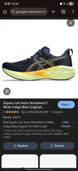 Sepatu Lari Asics Novablast 5 Wide Indigo Blue Original