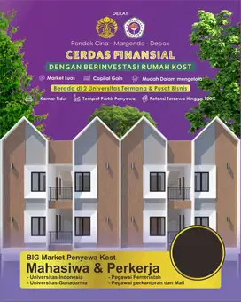 Kost 6 kamar 3 lantai murah sangat potensial dekat kampus UI depok