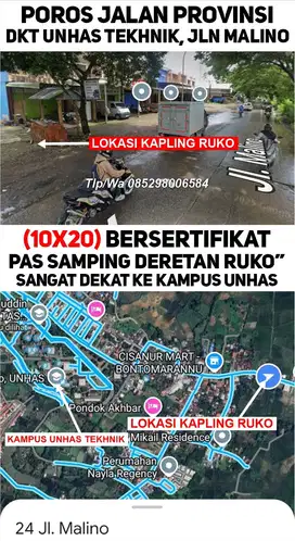 TANAH PAS PINGGIR JALAN POROS JALAN MALINO DEKAT KAMPUS UNHAS