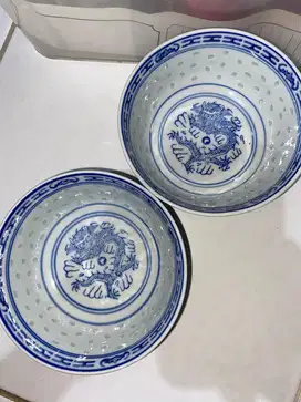 Mangkok Cekung Naga Biru Putih