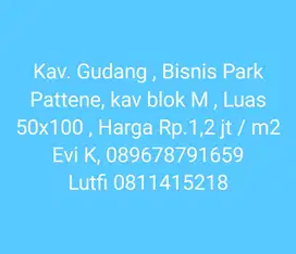 Di Jual  Kav.Gudang Pattene, Bisnis Park 5000 M2, blok M