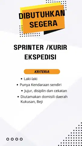 Dibutuhkan Sprinter/Kurir JnT Cargo