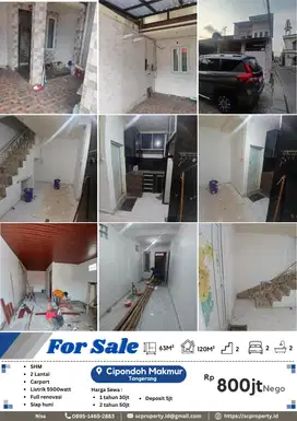 Disewa/dijual Rumah 2lt di Cipondoh Makmur, Tangerang Kota 30jt/thn
