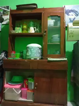 Lemari dapur kayu jati, kulkas 1pintu, lemari kayu