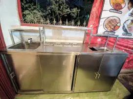 Meja Stainless Foodpan Kombinasi Rak Sink
