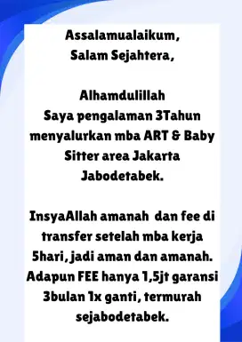 Jasa menyalurkan ART dan Baby Sitter Jakarta