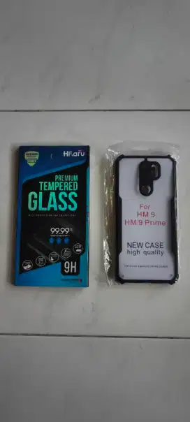 Temperred Glass & Softcase Armor hp hape Xiaomi Redmi 9
