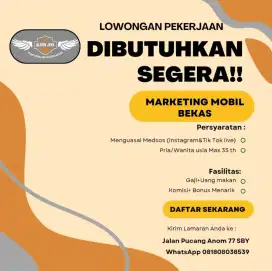 Di Cari Marketing/Sales Mobil Bekas Bisa Medsos