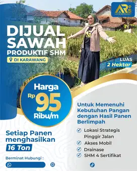DIJUAL CEPAT SAWAH PRODUKTIF SHM LUAS 2 HEKTAR DI KARAWANG