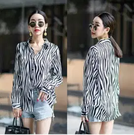Kemeja Zebra Wanita Kekinian Bahan Rayon - Adem & Nyaman