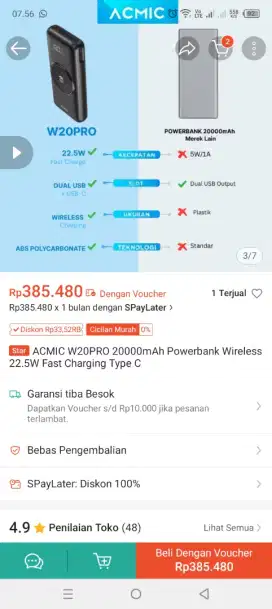 POWER BANK ACMIC WERLESS 20.000 MAH