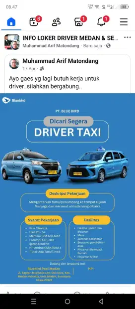 Di butuhkan driver taksi blue bird