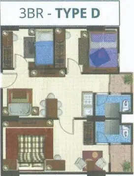Disewakan : Apartemen 3BR (ada AC) di Grand Palm/Green Palm Residence
