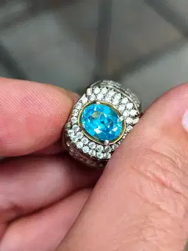 Batu blue topaz Swiss 2.40 carat ring perak memo MRI