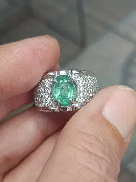 Batu emerald beryl Zambia 1.65 carat ring perak memo MRI Zamrud
