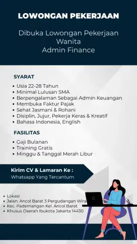 Dibuka Lowongan Kerja Wanita Admin Finance Yang Berpengalaman,