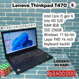 Lenovo Thinkpad T470, core i5 gen 6, RAM 8GB, SSD 256GB