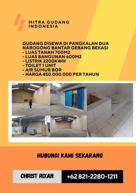 Gudang disewa di Pangkalan dua narogong bantar gebang bekasi