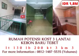 Rumah potensi Kost 3 lantai Kebon Baru Tebet