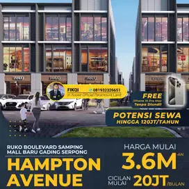 Hampton Avenue Ruko Samping Mall Potensi Sewa 120jt/thn Free PPN