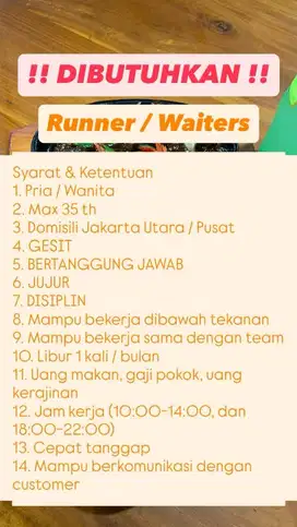 DICARI WAITERS / RUNNER FOOD STREET