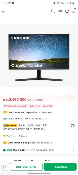 Monitor samsung curved cr50 32in