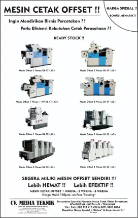 Jual mesin percetakan cetak offset baru murah free training operator