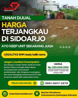 tanah murah sidoarjo sudah SHM harga terjangkau