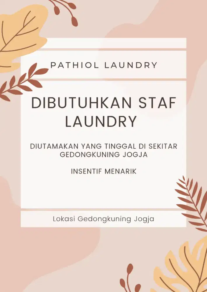 Dibutuhkan staf laundry wanita