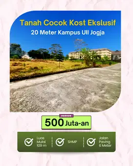 Tanah Dijual, 20 Meter Kampus UII, View Merapi, Jalan Paving 6 Meter