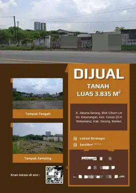 Dijual tanah  jl raya jakarta serang. nambo kaserangan kec ciruas