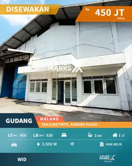 Disewakan Gudang Siap Huni Strategis di Tanjungtirto Malang