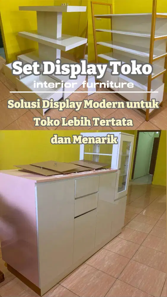 SET RAK DISPLAY TERBUKA 2 SISI+RAK DISPLAY +MEJA KASIR