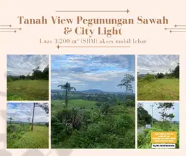 Tanah datar murah 3200 dkt Guci Tegal view pegunungan sawah lampu kota