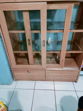 lemari kaca rak kabinet 3 tingkat