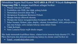 LOWONGAN KERJA STAF NOTARIS & PPAT