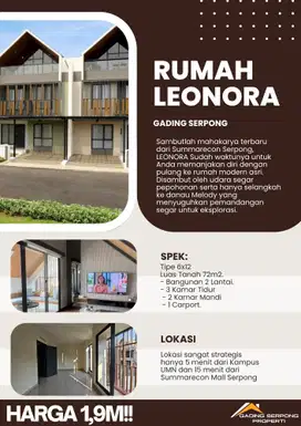 Rumah Facade Modern Free PPN DTP! - Leonora Summarecon Gading Serpong