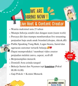 LOKER HOST LIVE BAJU ANAK