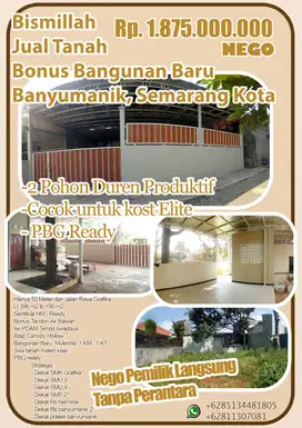 Di Jual Tanah Bonus  Bangunan cck utk kost Elite, Banyumanik Tembalang