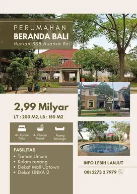 Beranda Bali HOOK Jalan Utama Ready Rumah 2LT Dekat Mall Uptown BSB