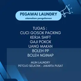 DICARI SEGERA PEGAWAI LAUNDRY (PENGALAMAN)