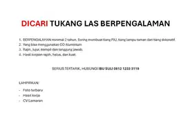 DICARI TUKANG LAS BERPENGALAMAN
