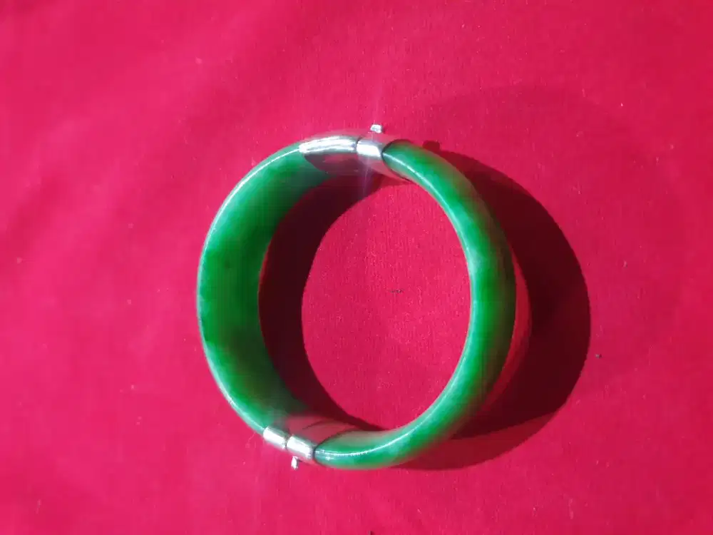 Gelang giok natural birma ring perak
