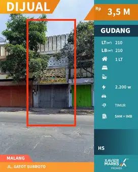 Dijual Gudang Strategis di Poros Jalan Gatot Subroto, Klojen Malang