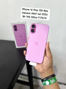 iPhone 16 Plus Pink 128 Resmi iBox Bh 100 Siklus 9 Aktif Tgl 08/07/25