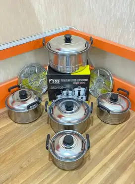 Panci Ndo Set 16 Cm - 24 Cm + 2 Steamer Tutup Stainlish 555