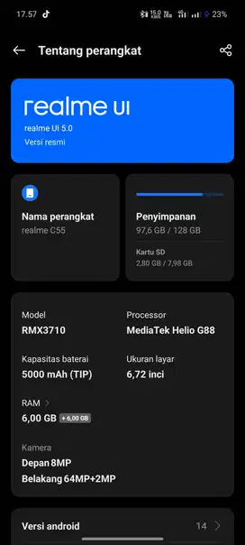 Jual hp realme c55 ram 6/128 hp ces ORI bawahan