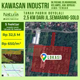Tanah Pabrik Hektaran Kawasan Industri Pucang Ngargosari Boyolali